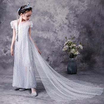 Božič Princesa Elsa Obleko Poletje Bela Sequined Obleke za Dekleta Elsa Kostum Rojstni dan Obleko za 2 3 4 5 6 7 8 9 10 Letih