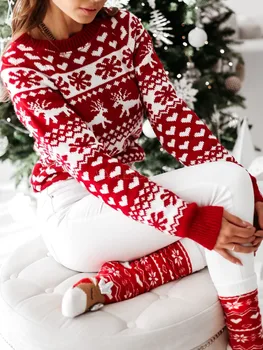 Božič Zimskih Oblačil Žensk Puloverji Puloverju Vrhovi Priložnostne Dolg Rokav Tiskanja Pleteni Pulover Ženske Oblačila