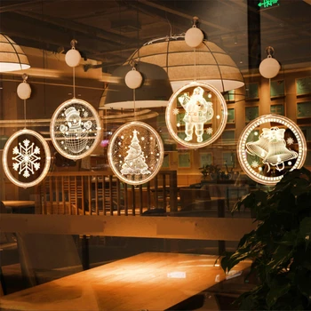Božični Luči LED Noč Luč, ki Visi Pravljice Luči Krog 3D Božiček Lučka S Sesalno Za Vrata, Okna Počitnice Dekoracijo