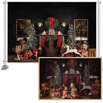 Božično Ozadje Temno Scence Božično drevo, Pristavim Les, Vrata, Dojenček, Otrok, Fotografija Ozadje Rojstni Dekor Transparent