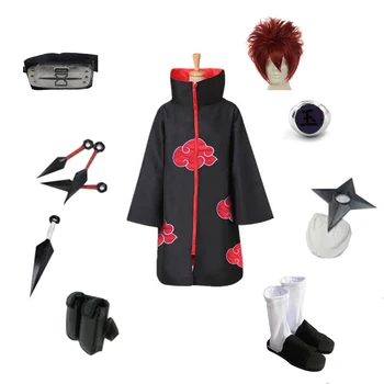 Brdwn NARUTO Unisex Pesek Akatsuki Sasori Cosplay Kostum Celoten sklop( Red Cloud Plašč+Glavo,+Čevlji+Ring+Kunai+torba+shuriken)