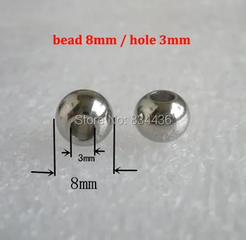 Brezplačna Dostava za 8 mm kroglice luknja je luknja 3 mm iz nerjavečega jekla 316L žogo kroglice zapestnice, ogrlice pribor nakit DIY deli 200pcs