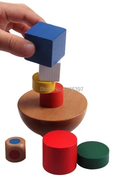 Brezplačno ladja 1 Nastavite otroci otroški Leseni Montessori geometrijske bloki, uravnoteženje igra zgodnji razvoj Izobraževalnih gradiv igrače