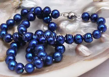 Brezplačno >> Moda 8-9 mm Resnično Modro akoya kultivirani biserna ogrlica, 17