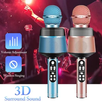 Brezžični Mikrofon Karaoke Profesionalni Ročni Bluetooth Kondenzatorski Mikrofon Z LED Luči KTV Petje Predvajalnik Mikrofon Za RAČUNALNIK