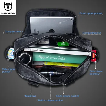 BULLCAPTAIN Moške usnje aktovka, ki se lahko uporablja za 14-palčni prenosnik poslovne ramenski messenger torbica za prosti čas potovalne torbe