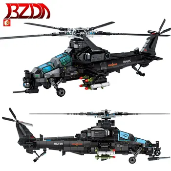 BZDA Vojaških Letal gradniki Ravnina Serije Z-10 Napad Helikopter Model Opeke Gunship Otroci Igrače Božič DIY Darila