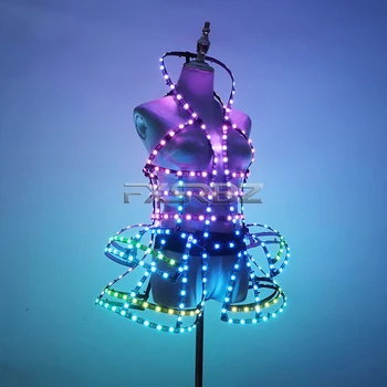 Celoten Barvni Digitalni LED Kletko Oblačila Obleko prižgejo Svetlobni Kostume Seksi Dekle Balet Tutu Ples LED Izdolbla-Out Obleko