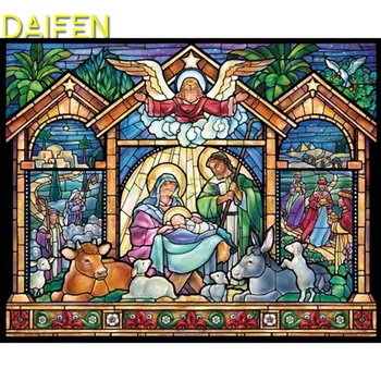 Celoten Kvadratni Diamond vezenje vere kota Jezusa baby krave, ovce DIY Diamond mozaik, Poln Krog Diamond slikarstvo Navzkrižno šiv
