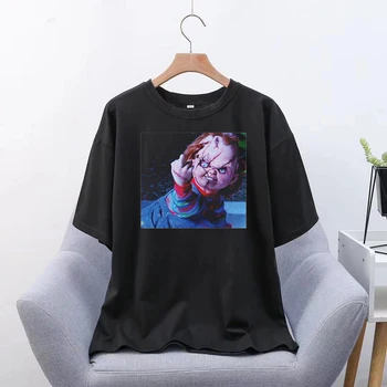 Chucky Pošast Moški Ženske Harajuku Natisnjeni Roza T-Shirt Japonske Umetnosti Estetska Oblačila Poletne Ulične Tees Vrhovi
