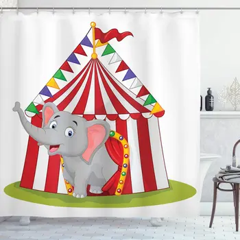 Cirkus Tuš Zavesa Ilustracija Srečni Slon v Pisane Cirkus Šotor Pustno Zabavo Temo Kopalnica Dekor Set
