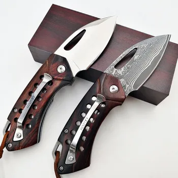 Damask D2 Folding Nož Palisander Ročaj Prostem Kampiranje Boj proti Žep Sadje, Noži za Preživetje Lov Taktično Pripomoček EOS Orodja