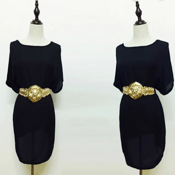 Debelo zlato Lev glavo pasu Moda za ženske kovinski obi ženske luksuzne blagovne znamke oblikovalec za ženske elastični trak obleke