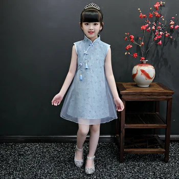 Dekle qipao čipke cheongsam obleko otroci kitajski oblačila dekle obleko stranka rojstni dan, poroko princesa malčka turtleneck visok ovratnik