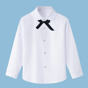 Dekleta Bele Srajce za Študente Enotno Long Sleeve Solid Bombaž Bluzo Najstnikov Šolo Oblačila 8 10 12 14 Let Vestidos