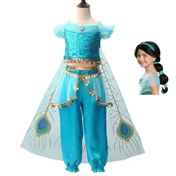 Dekleta Princesa Jasmina Cosplay Kostum Aladin Ples Princesa Obleko haunted Čarobno Cosplay Kostum Nastavite 3pcs Vrh+Hlače+Plašč