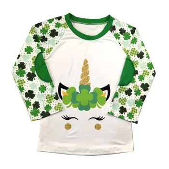 Dekleta samorog Saint Patrick tiskano majico pozimi dolg rokav mleka svile, zelena majica 66