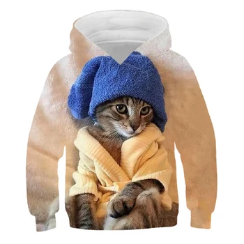 Dekleta visoke kakovosti prosti čas, šport 3D tiskanje kapičastih pulover 2020 nov mladinski blagovne znamke srčkan risani film hišnih mačk bo ustrezala vrh