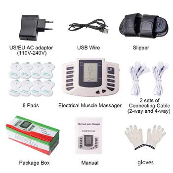 DESET Električni Stimulator Mišic ruske gumb, Telo se Sprostite Mišice Massager Impulz Terapijo Akupunkture Natikači+8 Blazine+box+rokavice