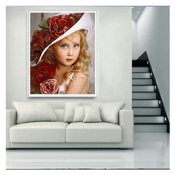 Diamond Vezenje angeli dekle rose klobuk 5D Diamond Slikarstvo Celoten kvadratni /Krog Vaja Nosorogovo Mozaik DIY Ročno izdelan Dekor FG1107