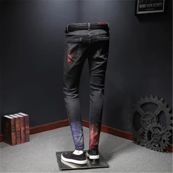 DIAOOAID 2018 Nove Moške Kavbojke Modno Oblikovanje Biker Hiphop Slim Kavbojke Luknjo tiskanje Stiski Moški raztrgala traper hlače