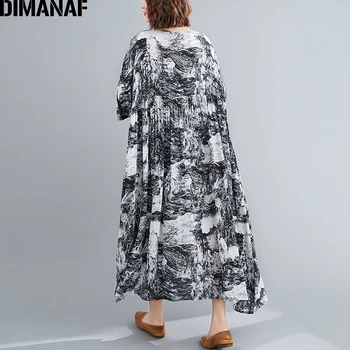 DIMANAF Plus Velikost Maxi Obleko Poletje Ženske Oblačil Vintage Bombaž Tiskanja Črno Elegantno Dama Vestidos Sundress Svoboden Priložnostne 5XL