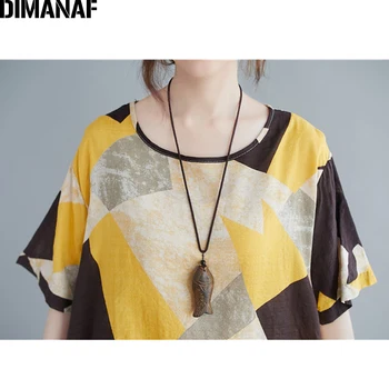 DIMANAF Plus Velikost Obleka Ženske Obleke Poletje Sundress Plaži Tiskanja Mozaik Lady Vestidos Bombaž Priložnostne Ohlapno Obleko Kolena-Dolžina