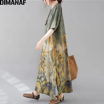 DIMANAF Plus Velikost Ženske obleke Letnik Kitajski Slog Vestidos Poletje Sundress Svoboden Tisk Cvetlični Elegantna Dama Maxi Obleko 4XL 5XL