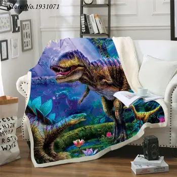 Dinozaver Jurassic 3D Tiskanih Flis Odeja za Postelje Debela Odeja Moda Bedspread Sherpa Vrgel Odejo Odrasli Otroci 05