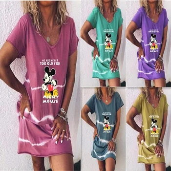 Disney risanke moda Ohlapne obleke za ženske do leta 2020 seksi gradient Mickey Mouse priložnostne Proti-vrat kratek rokav kakovostno obleko