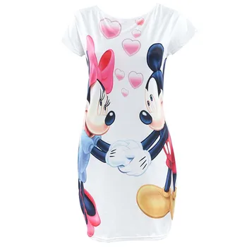 Disney Seksi Minnie Mickey Mouse Risanka Tiskanja Bodycon Slim Svinčnik Tulec Obleka Elegantna Moda za Ženske Mini Obleka vestidos ropa mujer