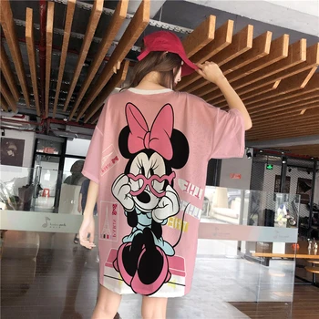 Disney T-Shirt Elegantna Moda Minnie Mouse Risanka Kratek Rokav Tee Vrhovi Ženske T-Shirt Poletnih O-Vratu Pulover Ženske Ohlapna Oblačila