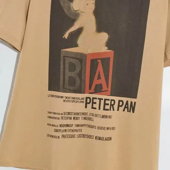 Disney T-Shirt Harajuku Peter Pan Tinkerbell Pravljice, Risanke Pismo Tiskanja Kratek Rokav Vintage Ženske T-Shirt Bombaža Ženski Tee Vrh