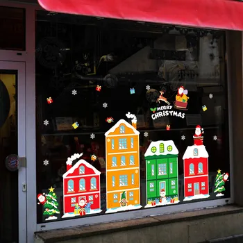 DIY Božič mesta Santa Nalepk Trgovina Steklo Dekor Vesel Božič Okraski Za Dom, Festival Decals