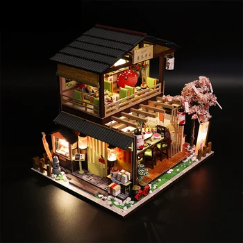 DIY Pohištvo Lutke Japonskem Slogu Lesene Miniaturni Lutka Hiša Min Lutke Z LED Luči Puzzle Okraski, Igrače Za Otroke