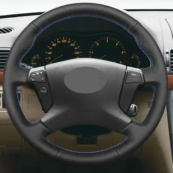DIY Ročno sešijejo Črno Mehko Umetno Usnje Avto Volan Kritje za Toyota Avensis 2003-2007
