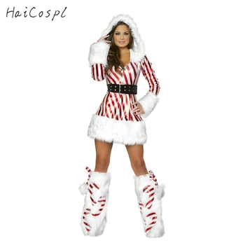 Dobra Kakovost Božič Hoodies Obleko Belo Rdeče Proge Slog Seksi, Vroče Carnival Party Kažejo Kostum Ženske Slim Cosplay Za Odrasle