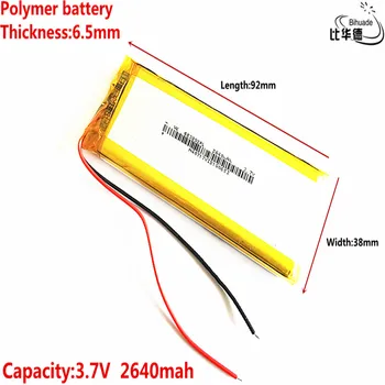 Dobro Qulity Litrski energijo baterijo 3,7 V,2640mAH,653892 Polimer litij-ionska / Litij-ionska baterija za IGRAČE,MOČ BANKE,GPS,mp3,mp4