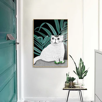 Doma dekor zelenih rastlin Wall art platno slikarstvo živali Mačka Stenske Plakate za otroke, Soba Art Okras Slike morden