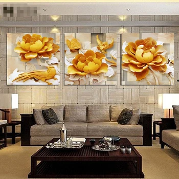 Doma Dekorativne Slike na Platno 3D Zlati Cvet Platno, Slike za dnevno Sobo, Moderno Platno Slikarstvo Stensko Sliko HY105