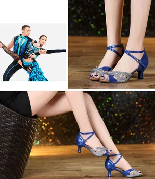 EAGSITY Sequined ženske čevlje mucek pete sandala gleženj trak peep toe Latin jazz stranka ples čevlji drsenju odpornost udobno