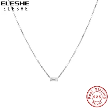 ELESHE Evropske 18K pozlačeni Pravokotne Kristalno Ogrlice 925 Funt Iver Verige Ogrlica za Ženske Minimalističen Nakit