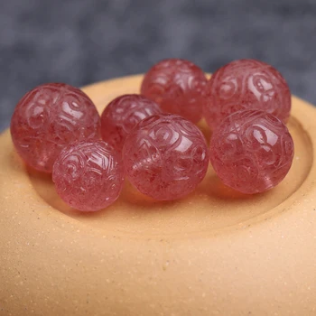 En kos svoboden kroglice vklesan krog jagodni kremen roza narave za izdelavo nakit ogrlica FPPJ debelo