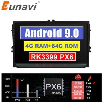 Eunavi Android 9.0 2 DIN Avto GPS IGRALEC za Seat Altea Toledo VW GOLF 5/6 Polo, Passat B6 CC Tiguan Touran RADIO RK3399 4G+64 G