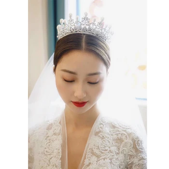 Europa nueva alta calidad cirkonij nupcial tiara perla corona boda accesorios novia accesorios para el cabello