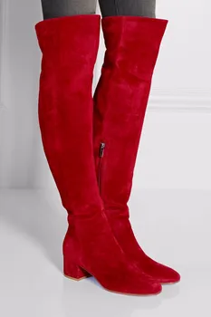 Fancy Rdeče Antilop Blok Pete Dolgo Čevlji Stilsko Ženske Preprosto Design, Okrogle Močen Pete, Kolena Visoki Škornji Slaven Nov Prihod