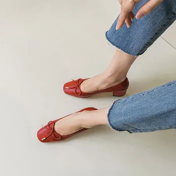 FEDONAS Moda Metulj Vozel Rdeče Ženske Čevlje Pravega Usnja Naguban Debele Pete, Črpalke 2020 Najnovejši Stranka Delovni Čevlji Ženske