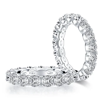 Fine Nakit, Poročni Prstan Srebro 925 4.2 Ct Krog Sintetični Diamant Udejstvovanje Poročni Prstan Za Ženske
