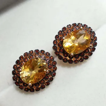 FLZB, Naravni gemstone uhan ovalne 7*9 mm critine gem v 925 sterling silver z 18k rose gold plated sončnično uhani design