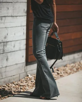 FNOCE 2020 jeseni, pozimi žensk nove jeans hlače modni ulica priložnostne visoko pasu stretch svoboden slim traper hlače Flare